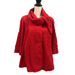 Anthropologie Tabitha Red Crochet Overlay Swing Coat Large
